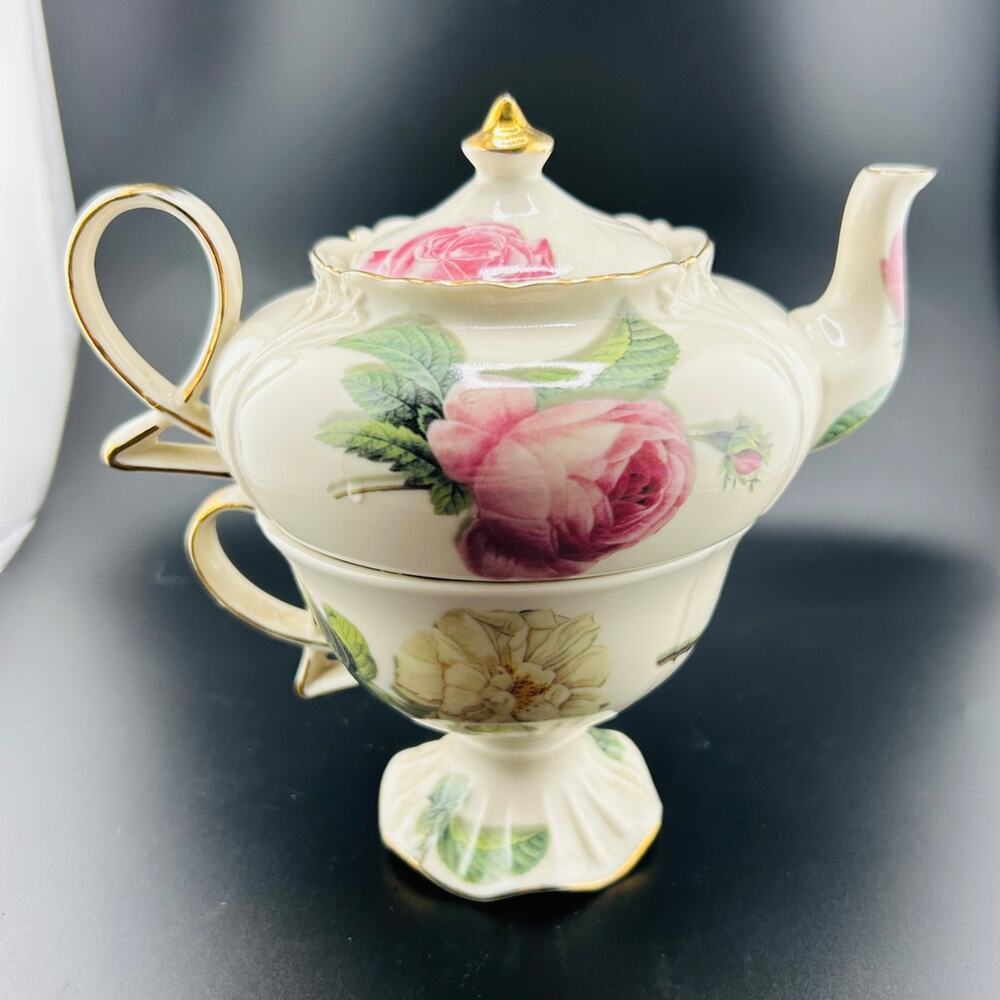 Burton + Burton Romantic Rose Teapot & Cup – Tea For One Stacking Set – Pink